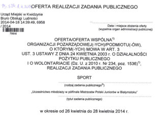 Informacja w sprawie dofinansowania przez Miasto Kwidzyn oferty złożonej przez MTS Basket” w Kwidzynie w trybie art. 19 a ustawy o działalności pożytku publicznego i o wolontariacie (Dz. U. 2010.234.1536 ze zm.). 23 04 2014 basket Page 1