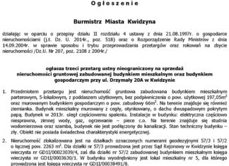 Trzeci przetarg ustny nieograniczony na sprzedaż nieruchomości gruntowej zabudowanej budynkiem mieszkalnym oraz budynkiem gospodarczym przy ul. Drzymały 20A w Kwidzynie 18 09 2014 drzymaly1