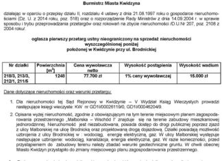 Pierwszy przetarg ustny nieograniczony na sprzedaż nieruchomości przy ul. Brodnickiej 05 11 2014 brodnicka1