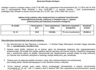 Przetarg ustny nieograniczony na sprzedaż nieruchomości położonej w Kwidzynie przy ul. Łąkowej przeznaczonej pod zabudowę mieszkalno-usługową 23 12 2014 lakowa1