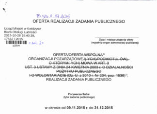 Ogłoszenie o możliwości zgłoszenia uwag do ofert złożonej przez Scenę Lalkową im. Jana Wilkowskiego w trybie art. 19a ustawy z dnia 24 kwietnia 2003 roku o działalności pożytku publicznego i o wolontariacie (t.j. Dz. U. z 2014 poz. 1118 ze zm.) 12 11 2015 scena1