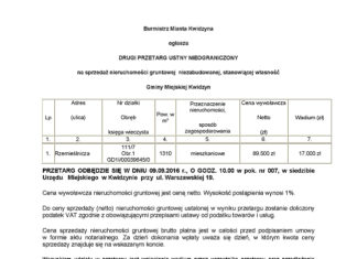 DRUGI PRZETARG USTNY NIEOGRANICZONY na sprzedaż nieruchomości gruntowej niezabudowanej, przy ul. Rzemieślniczej 29 07 2016 RzemieslniczaII Page 1