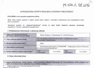 Ogłoszenie o możliwości zgłoszenia uwag do oferty złożonej przez Oddział Regionalny Olimpiady Specjalne Pomorskie pn. „Zunifikowana piłka ręczna – To Kocham – integracyjny turniej zunifikowanej piłki ręcznej olimpiady specjalne” w trybie art. 19a usta 02 12 2016 oferta1