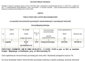 TRZECI PRZETARG USTNY NIEOGRANICZONY na sprzedaż nieruchomości gruntowych niezabudowanych przy ul. Jagiełły 31 05 2017 jagielly1