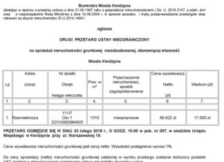 Przetarg na sprzedaż nieruchomości gruntowej – ul. Rzemieślnicza 17 01 2018 rzemieslnicza1