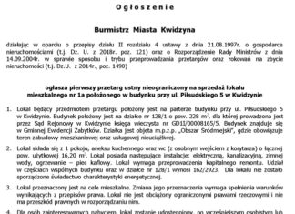Przetarg na sprzedaż lokalu mieszkalnego przy ul. Piłsudskiego 07 02 2018 pilsudskiego1