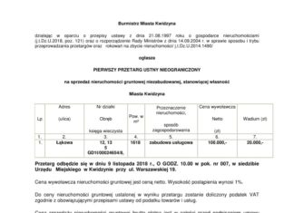 Pierwszy przetarg ustny nieograniczony na sprzedaż nieruchomości gruntowej niezabudowanej przy ul. Łąkowej 25 09 2018 lakowa1