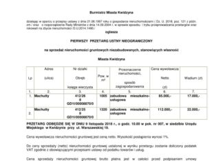 Pierwszy przetarg ustny nieograniczony na sprzedaż nieruchomości gruntowych niezabudowanych przy ul. Machutty 25 09 2018 machutty1