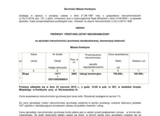 Pierwszy przetarg ustny nieograniczony na sprzedaż nieruchomości przy ul. Długiej 20 11 2018 przetarg1