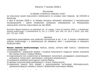 Ogłoszenie w sprawie otwartego konkursu ofert na realizację zadań publicznych związanych z kulturą 07 12 2018 ogloszenie kultura1