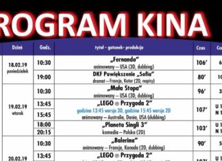 Program Kina: 18 lutego – 3 marca 2019 r. 08 02 2019 program kina