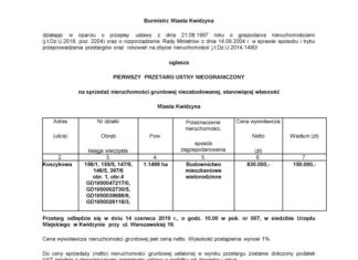 Pierwszy przetarg ustny nieograniczony na sprzedaż nieruchomości przy ul. Koszykowej 01 04 2019 przetarg koszykowa1