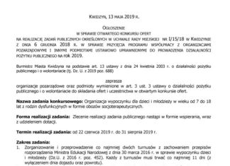 Organizacja wypoczynku dla dzieci i młodzieży w wieku od 7 do 18 lat z rodzin dysfunkcyjnych w formie obozów socjoterapeutycznych 14 05 2019 konkurs turnusy1