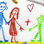 Rysunek dziecięcy przedstawiający rodziców z dzieckiem