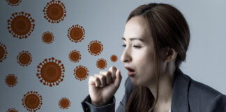 Ilustracja kobiety roznoszącej wirusa przez kaszel