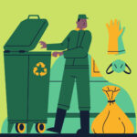 Grafika mężczyzny wywożącego odpady