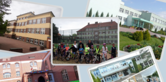kolaż zdjęć budynków 5 szkół podstawowych