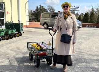 Kobieta z wózkiem na cmentarzu