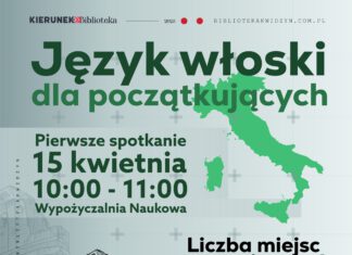Plakat informujący o zajęciach z j. włoskiego