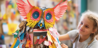 dziecko wykonuje sowę z papieru